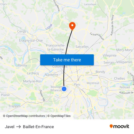 Javel to Baillet-En-France map