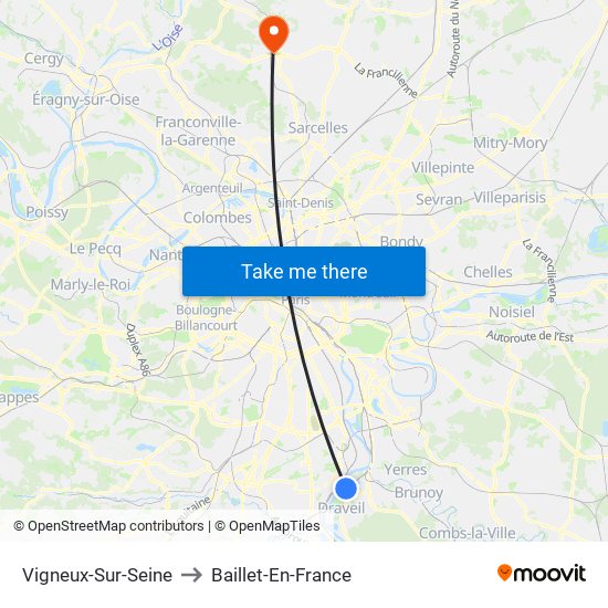 Vigneux-Sur-Seine to Baillet-En-France map