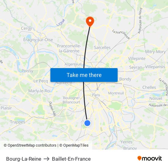 Bourg-La-Reine to Baillet-En-France map