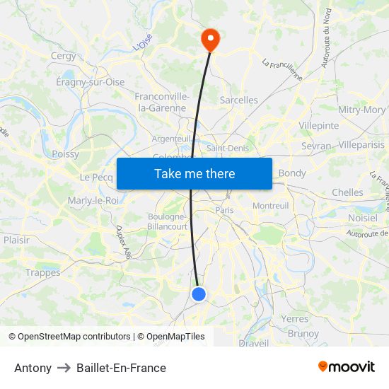 Antony to Baillet-En-France map