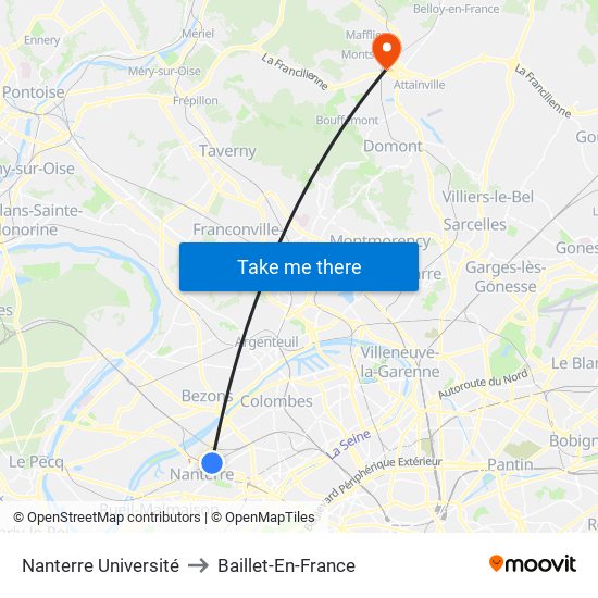 Nanterre Université to Baillet-En-France map