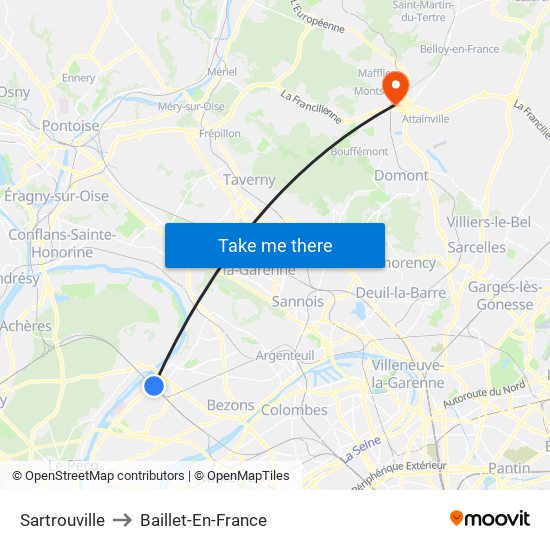 Sartrouville to Baillet-En-France map