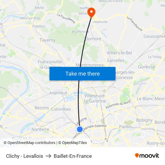 Clichy - Levallois to Baillet-En-France map