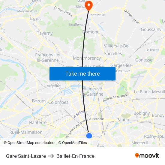 Gare Saint-Lazare to Baillet-En-France map