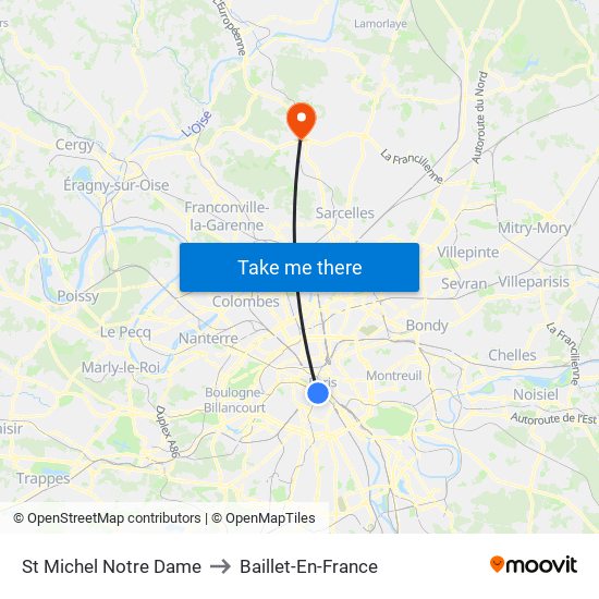 St Michel Notre Dame to Baillet-En-France map