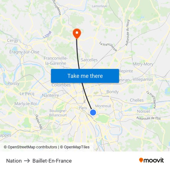 Nation to Baillet-En-France map