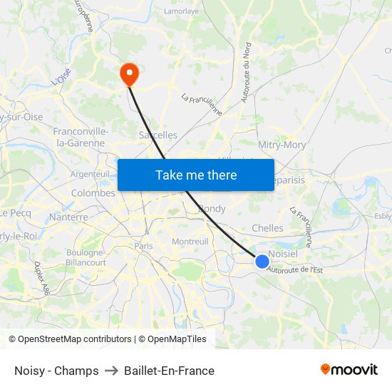 Noisy - Champs to Baillet-En-France map