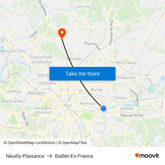 Neuilly-Plaisance to Baillet-En-France map