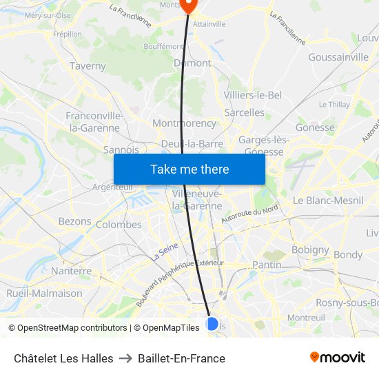 Châtelet Les Halles to Baillet-En-France map