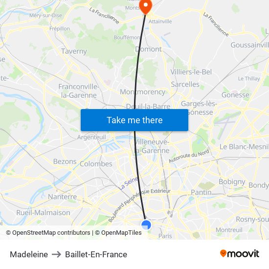 Madeleine to Baillet-En-France map