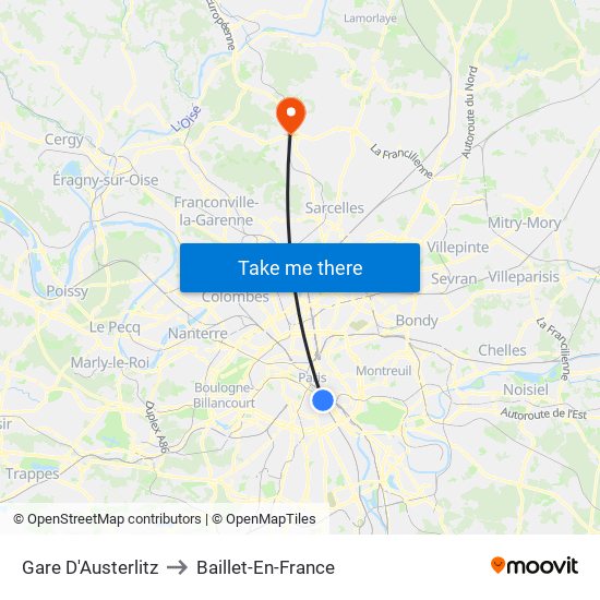 Gare D'Austerlitz to Baillet-En-France map