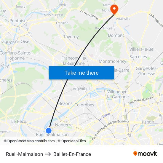 Rueil-Malmaison to Baillet-En-France map