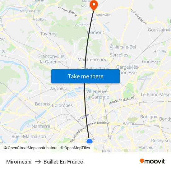 Miromesnil to Baillet-En-France map