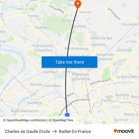 Charles de Gaulle Etoile to Baillet-En-France map