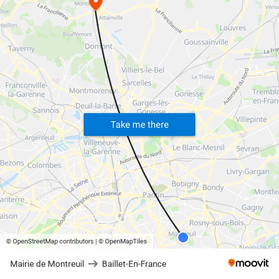 Mairie de Montreuil to Baillet-En-France map