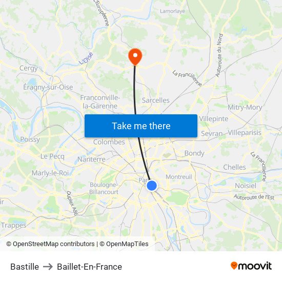 Bastille to Baillet-En-France map
