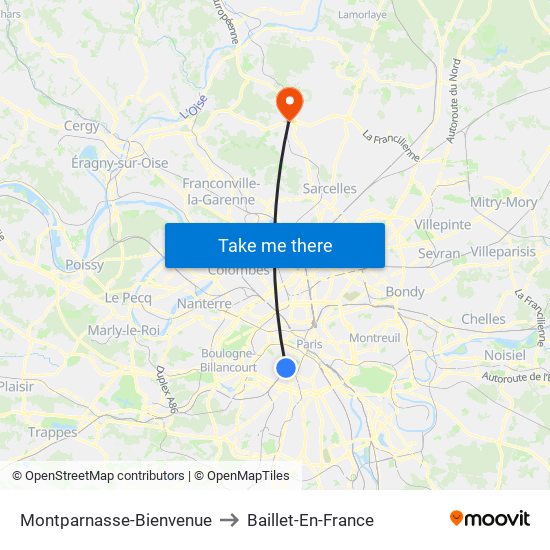 Montparnasse-Bienvenue to Baillet-En-France map