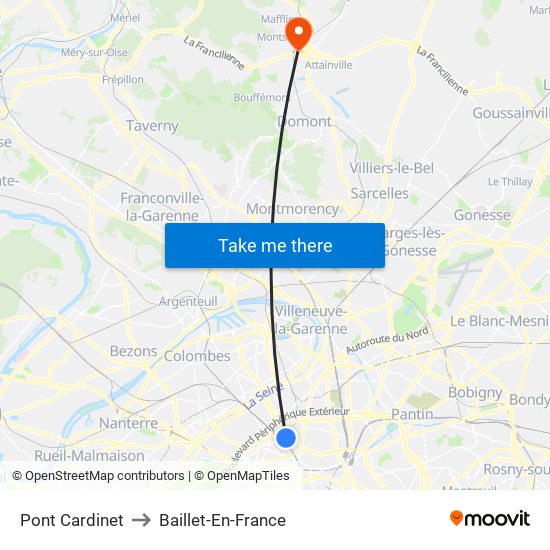 Pont Cardinet to Baillet-En-France map