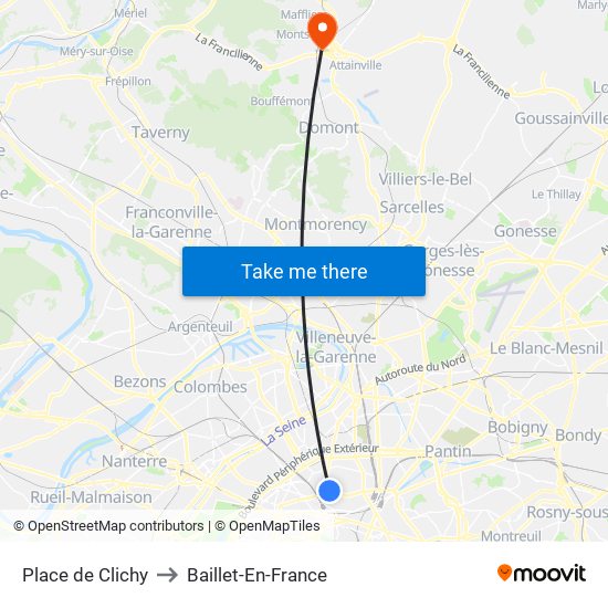 Place de Clichy to Baillet-En-France map