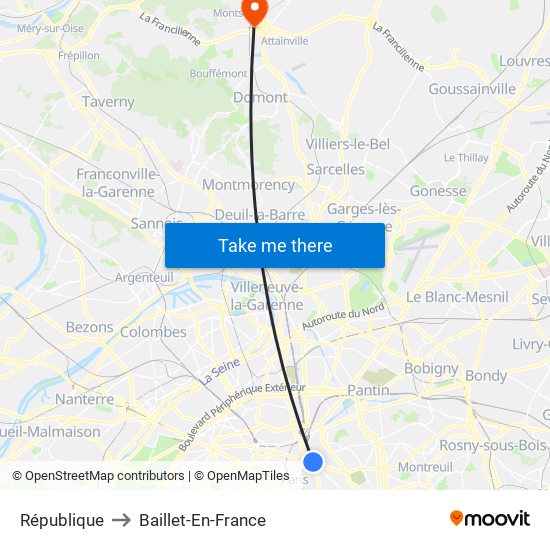République to Baillet-En-France map