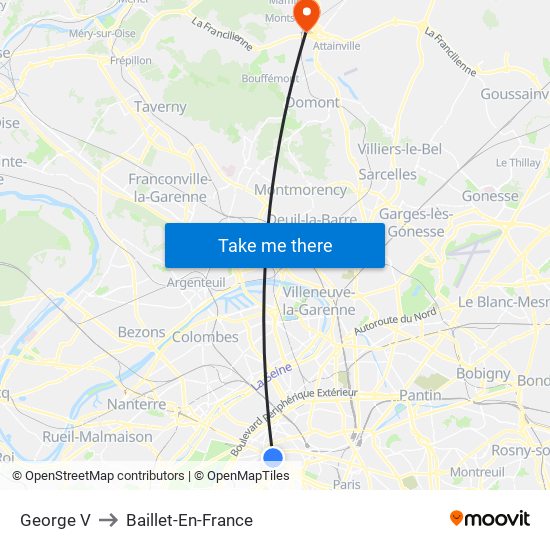 George V to Baillet-En-France map
