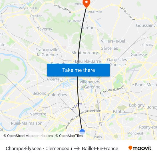 Champs-Élysées - Clemenceau to Baillet-En-France map
