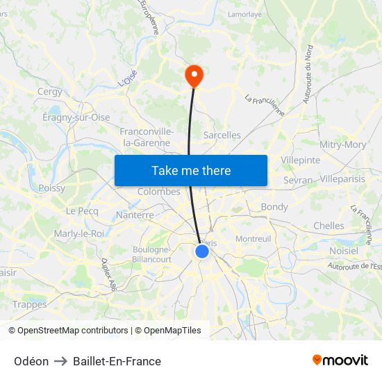 Odéon to Baillet-En-France map