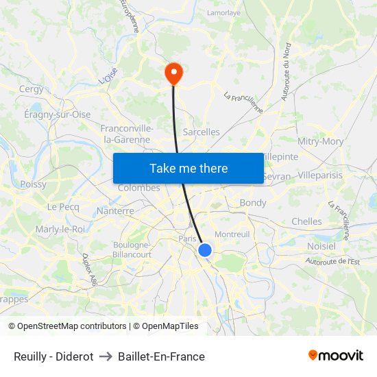 Reuilly - Diderot to Baillet-En-France map