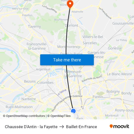 Chaussée D'Antin - la Fayette to Baillet-En-France map