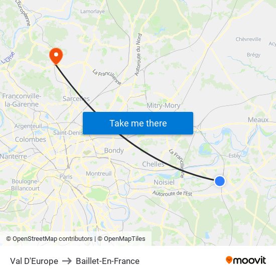 Val D'Europe to Baillet-En-France map