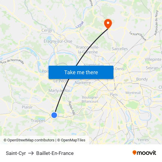 Saint-Cyr to Baillet-En-France map
