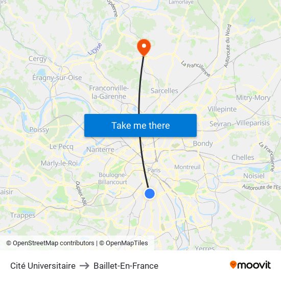 Cité Universitaire to Baillet-En-France map