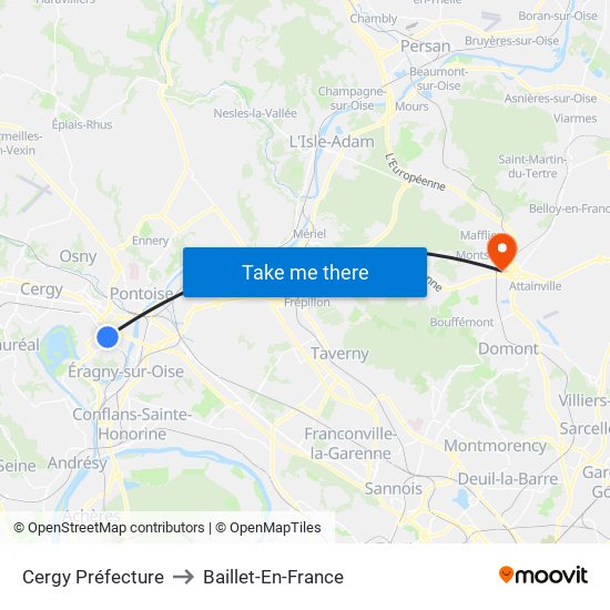 Cergy Préfecture to Baillet-En-France map