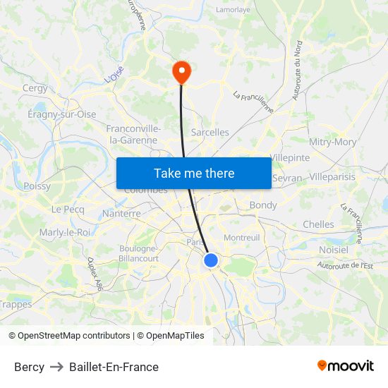 Bercy to Baillet-En-France map