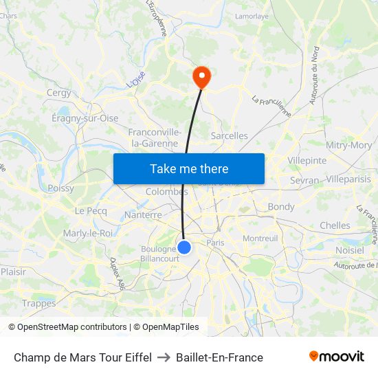 Champ de Mars Tour Eiffel to Baillet-En-France map