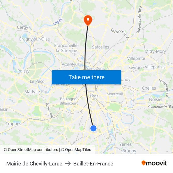 Mairie de Chevilly-Larue to Baillet-En-France map