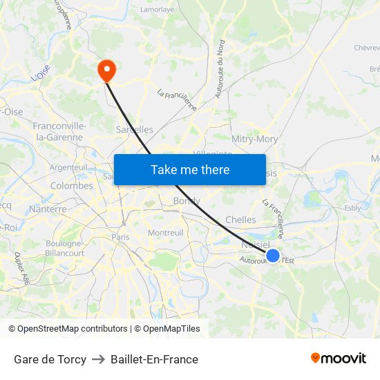 Gare de Torcy to Baillet-En-France map