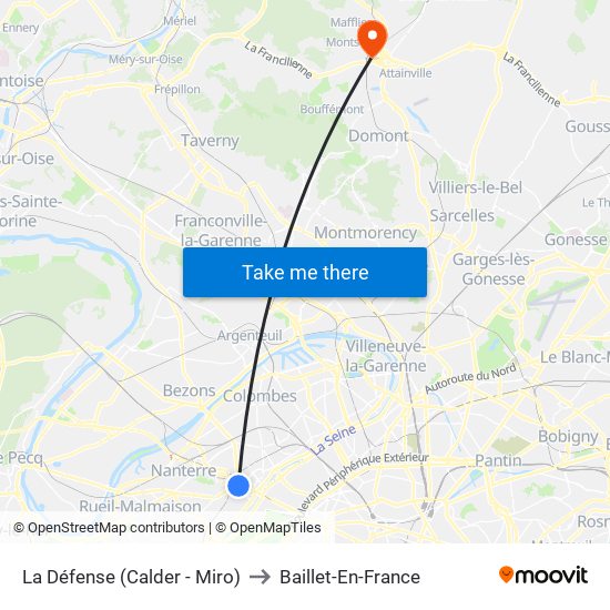 La Défense (Calder - Miro) to Baillet-En-France map