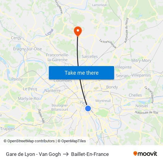 Gare de Lyon - Van Gogh to Baillet-En-France map