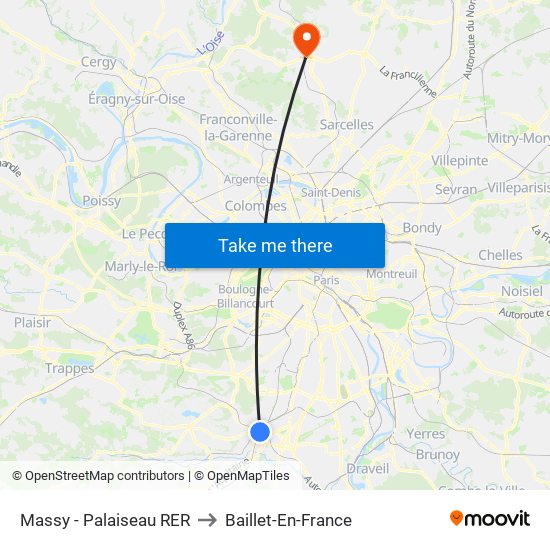 Massy - Palaiseau RER to Baillet-En-France map