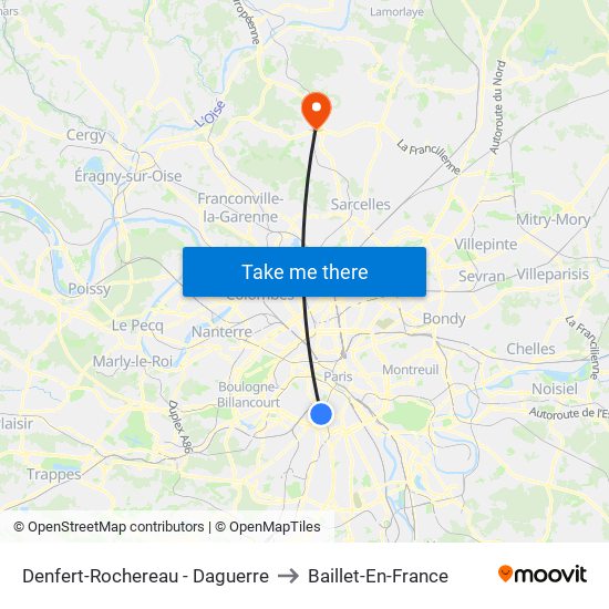 Denfert-Rochereau - Daguerre to Baillet-En-France map