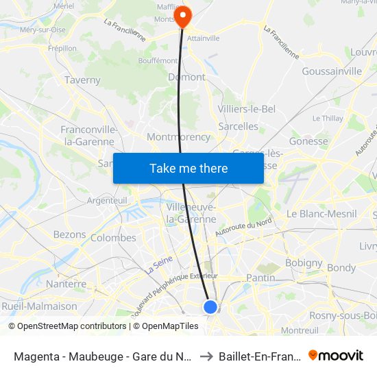 Magenta - Maubeuge - Gare du Nord to Baillet-En-France map