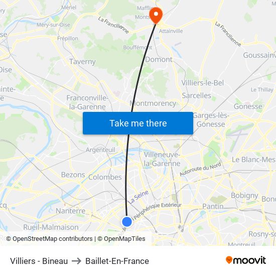 Villiers - Bineau to Baillet-En-France map