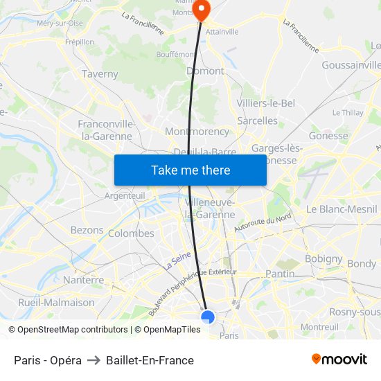 Paris - Opéra to Baillet-En-France map