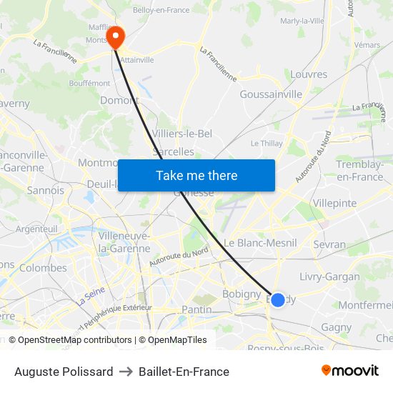 Auguste Polissard to Baillet-En-France map