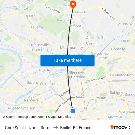 Gare Saint-Lazare - Rome to Baillet-En-France map