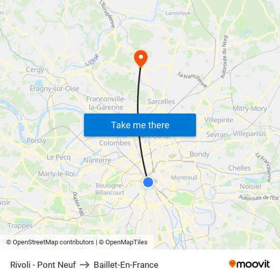 Rivoli - Pont Neuf to Baillet-En-France map