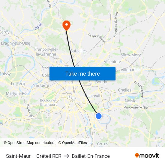 Saint-Maur – Créteil RER to Baillet-En-France map