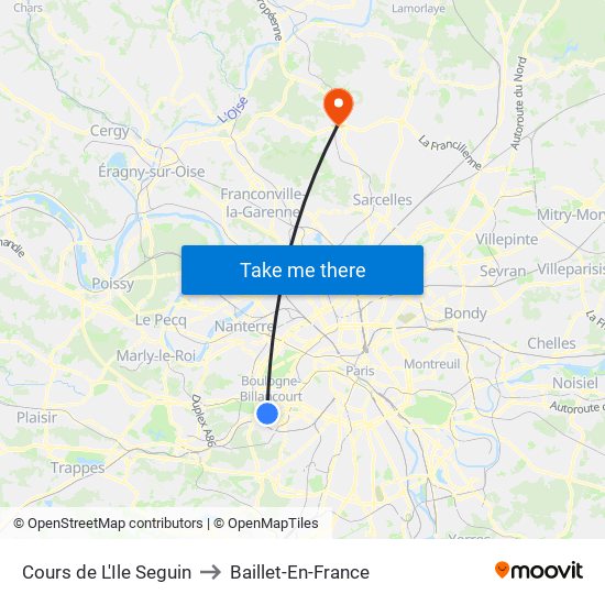 Cours de L'Ile Seguin to Baillet-En-France map