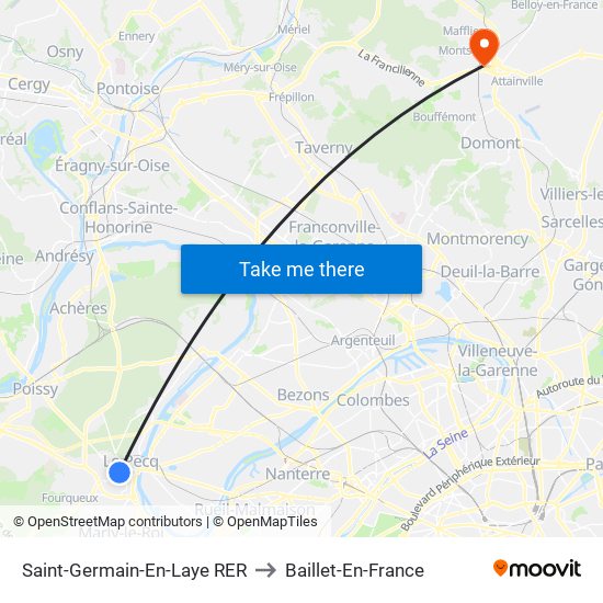 Saint-Germain-En-Laye RER to Baillet-En-France map